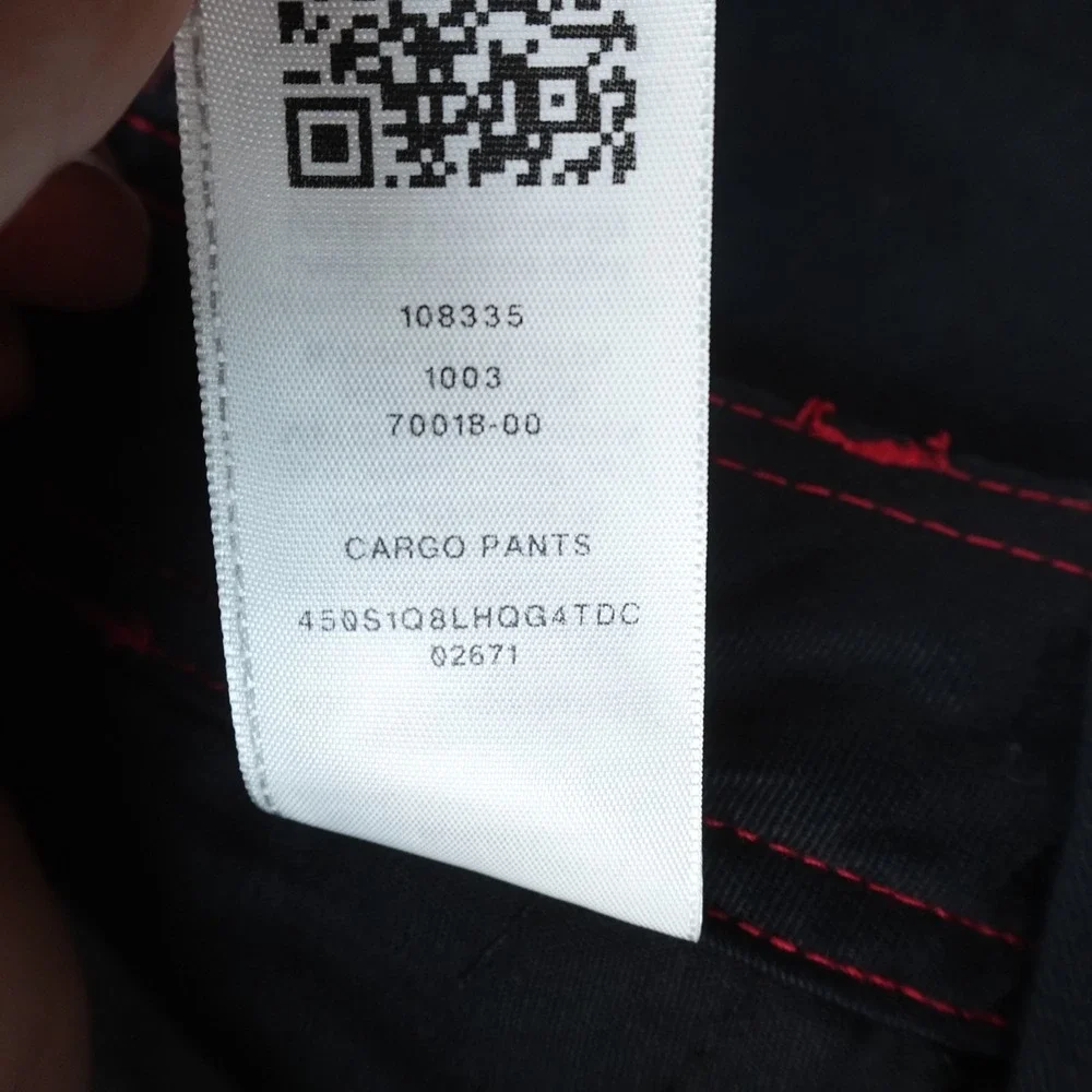 NEW True Religion Pants Mens 30X32 Black Cargo Red Contrast Stitch Flap Pockets